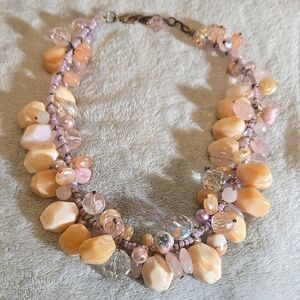 #239 Vintage Elegant Peach and Pink Beaded Necklace
